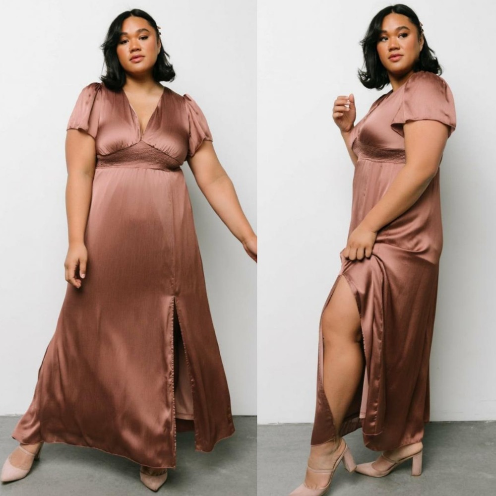 NEW Baltic Born Prague Satin Maxi Dress XXL Rosy Brwon Crinkle Mauve NWT